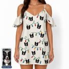 Women's Twinkle Tangled Custom Dog Face Off-Shoulder Dress