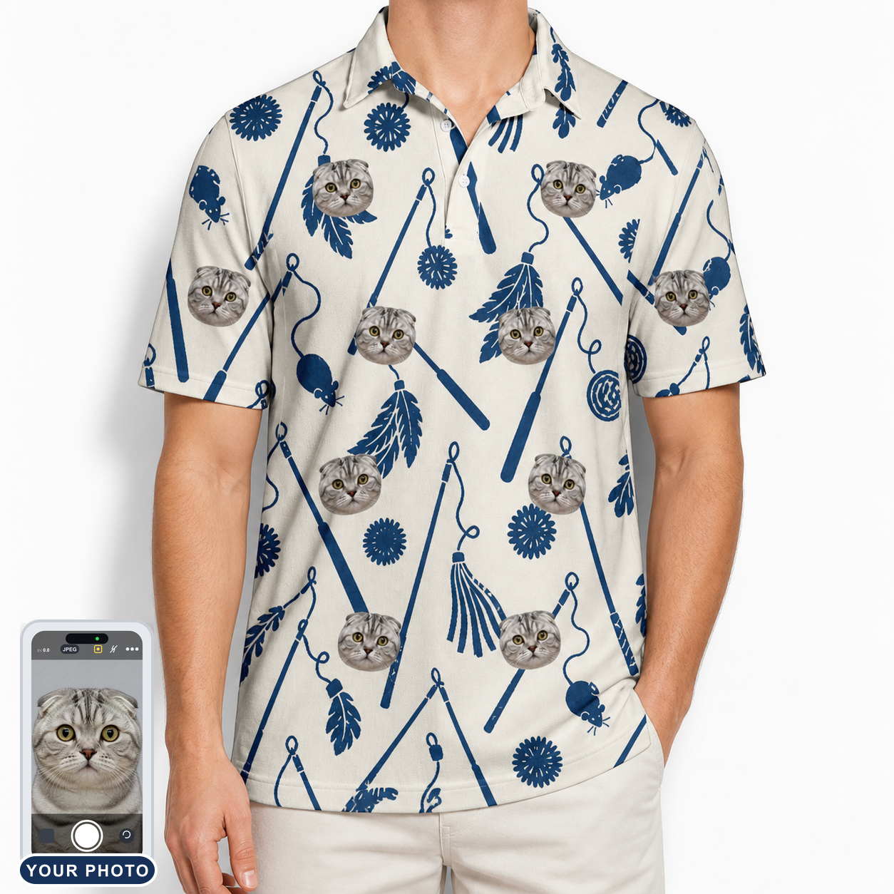 Men's Catnip Kinetics Custom Cat Face Polo Shirt