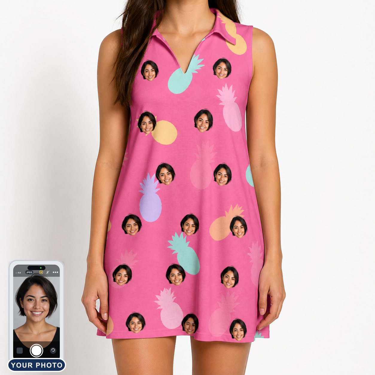 Women's Citrus Splash Custom Face V-Neck Dress