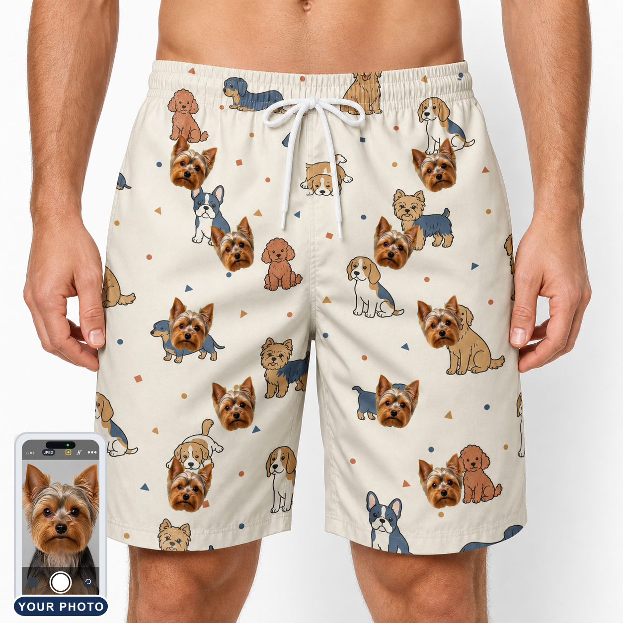 Men's Woof Whimsy Custom Dog Face Beach Shorts