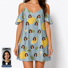 Women's Zesty Zigzags Custom Face Off-Shoulder Dress