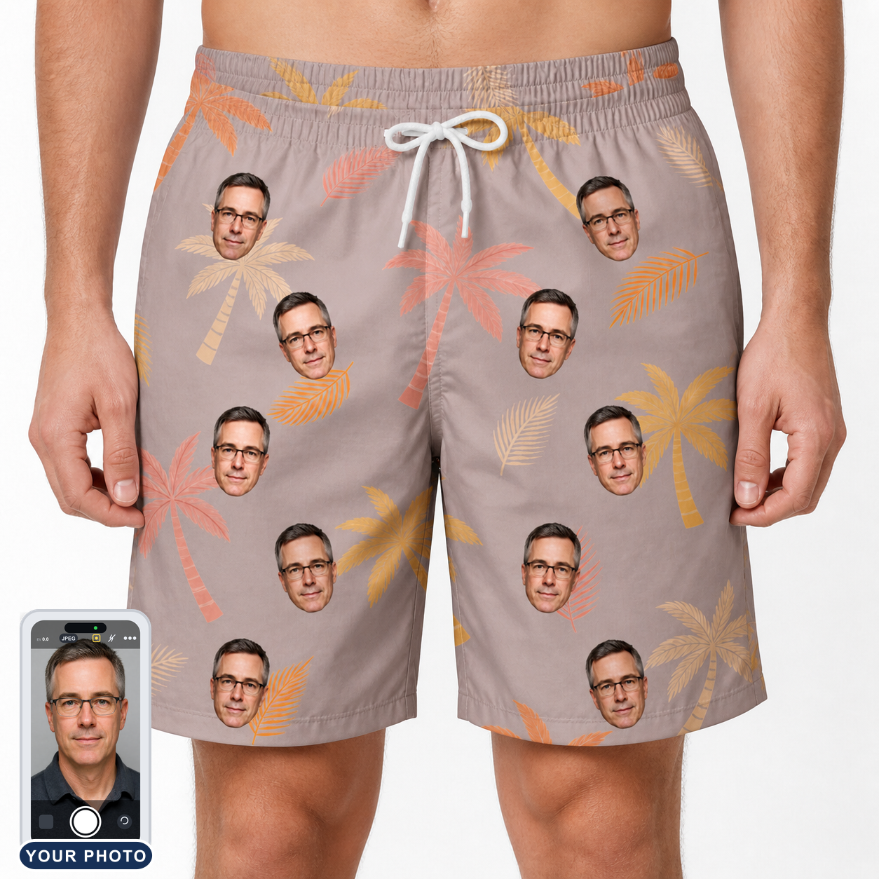 Men's Leafy Lei Custom Face Beach Shorts