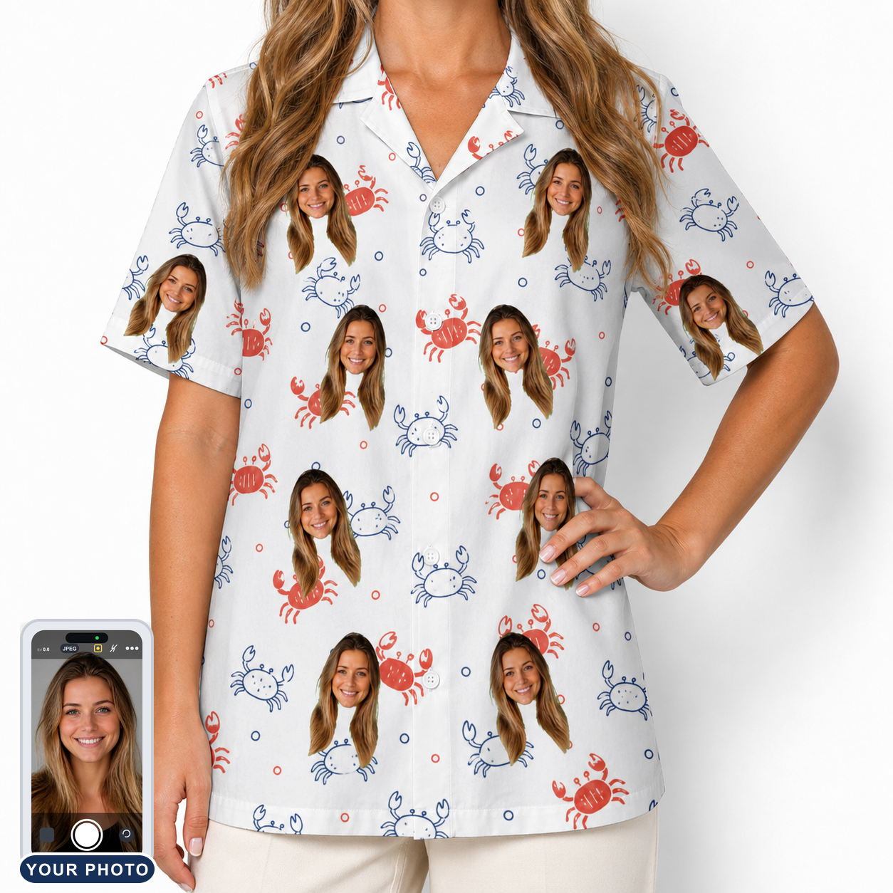 Women's Crab Capers Custom Face Hawaiian Shirt