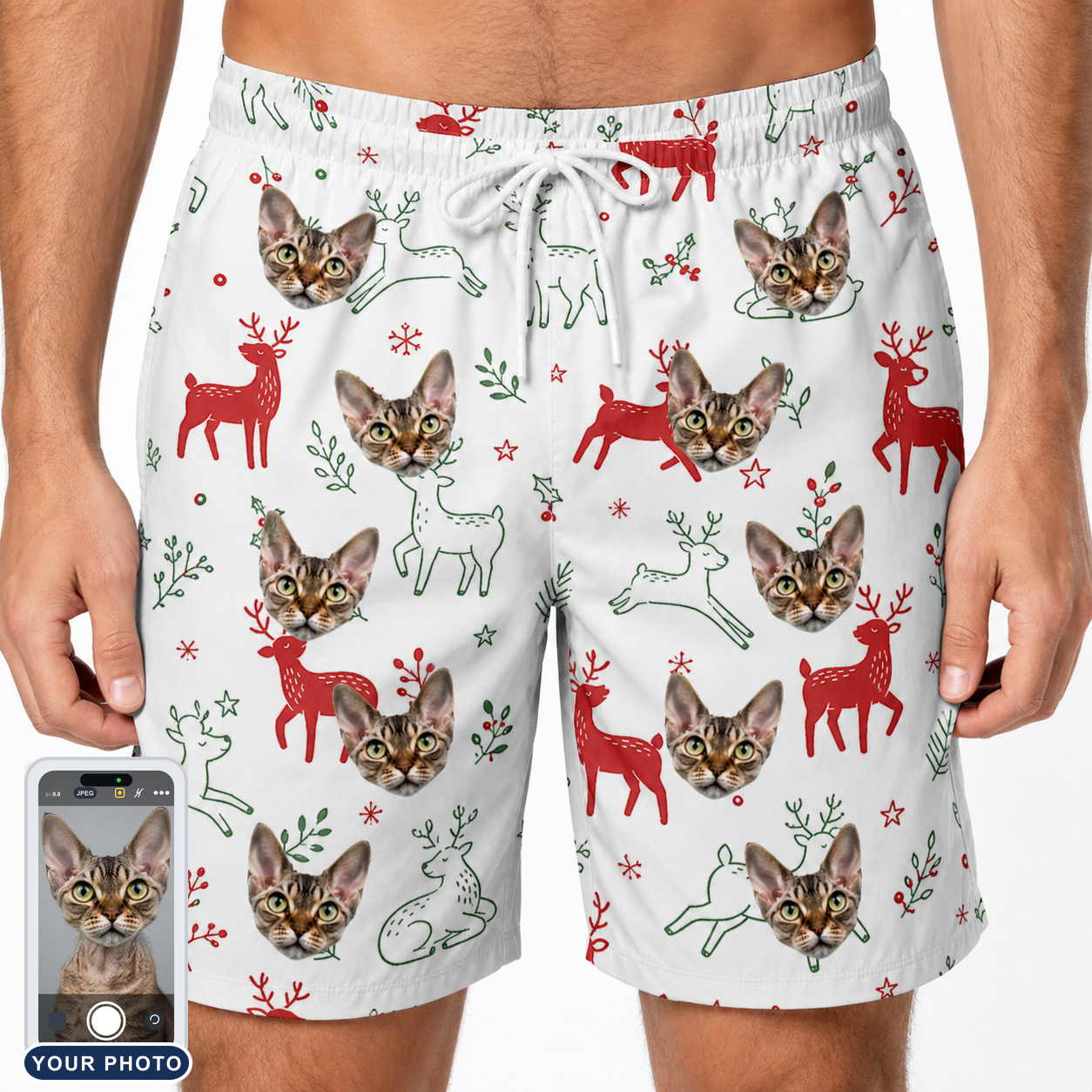 Men's Rudolph Ruckus Custom Cat Face Beach Shorts