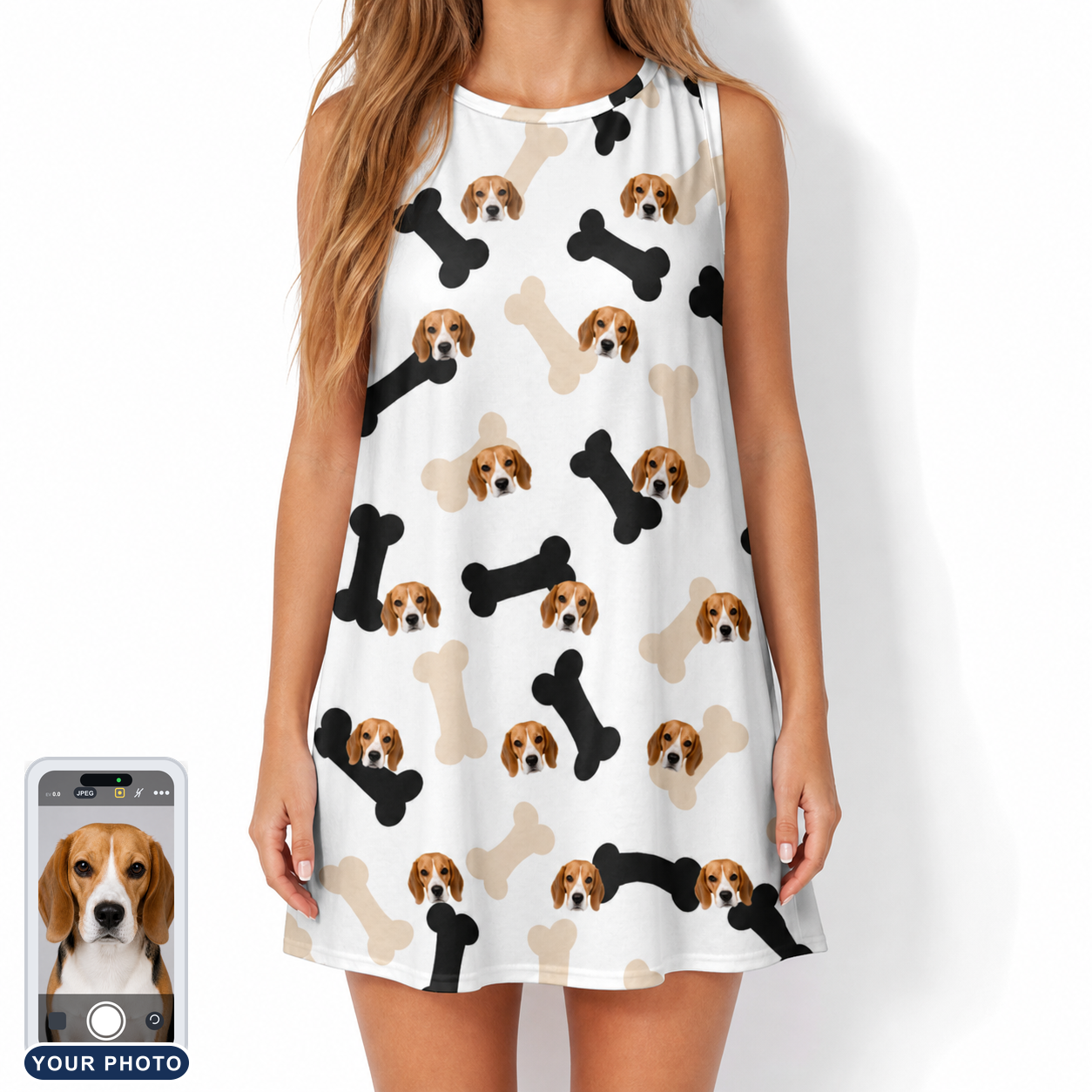 Women's Biscuit Bark Custom Dog Face Tank Dress