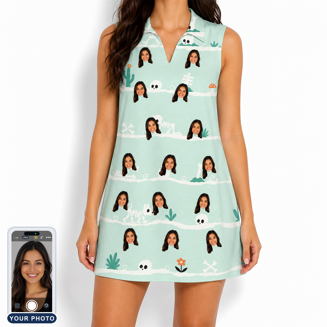 Women's Phantom Phalanges Custom Face V-Neck Dress