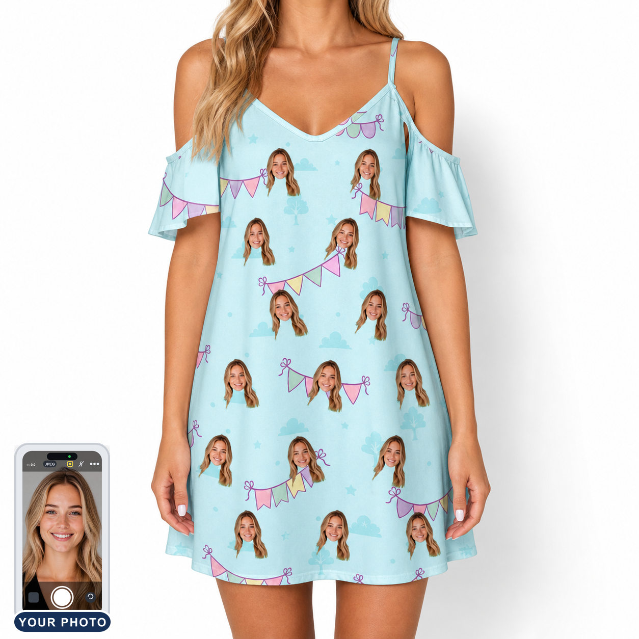 Women's Festoon Fling Custom Face Off-Shoulder Dress