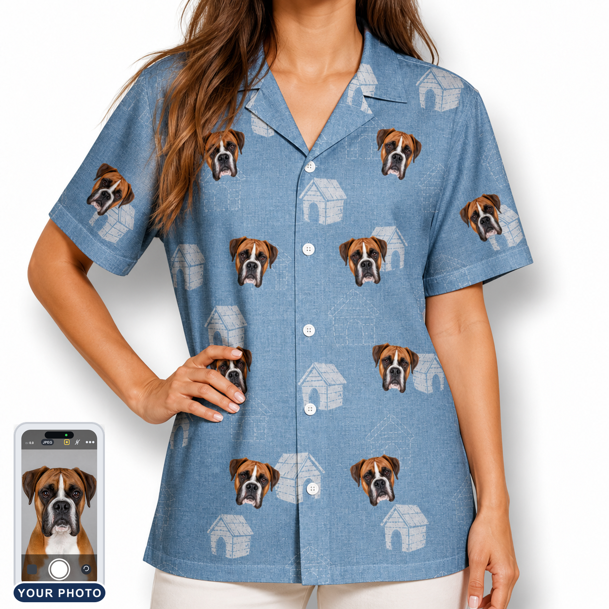 Women's Pooch Porches Custom Dog Face Hawaiian Shirt