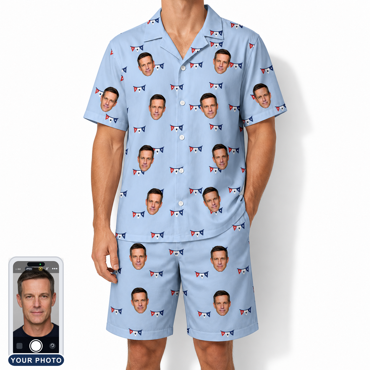 Men's Yankee Doodle Custom Face Shirt & Shorts Set