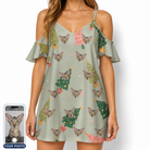 Women's Trimmed Tannenbaums Custom Cat Face Off-Shoulder Dress