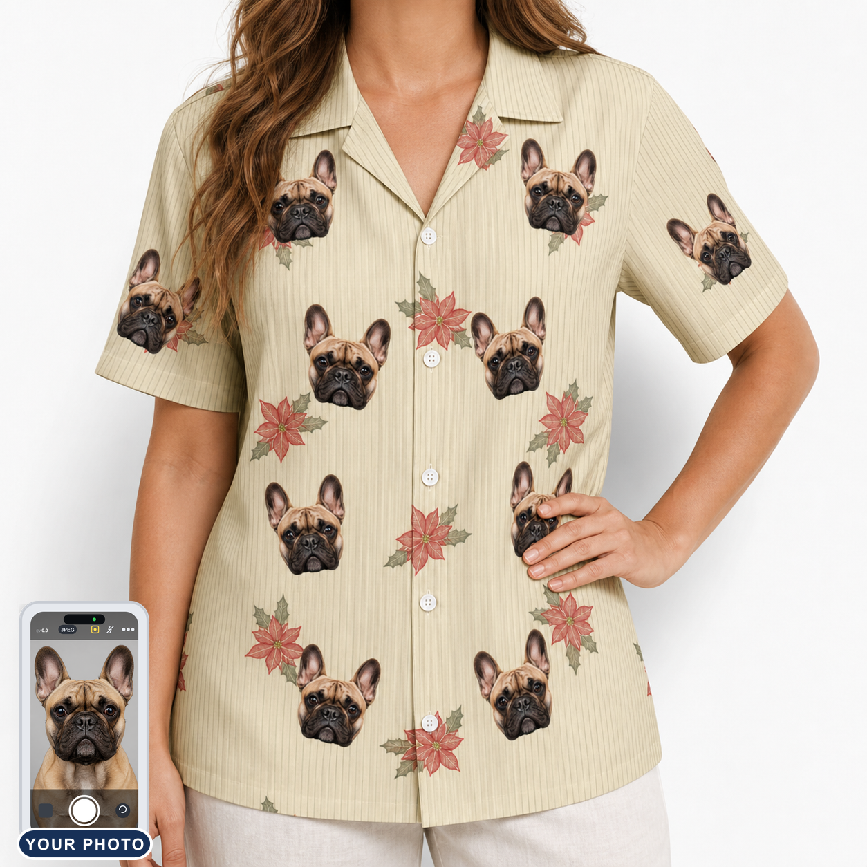 Women's Poinsettia Pop Custom Dog Face Hawaiian Shirt