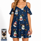 Women's Snowman Shenanigans Custom Cat Face Off-Shoulder Dress