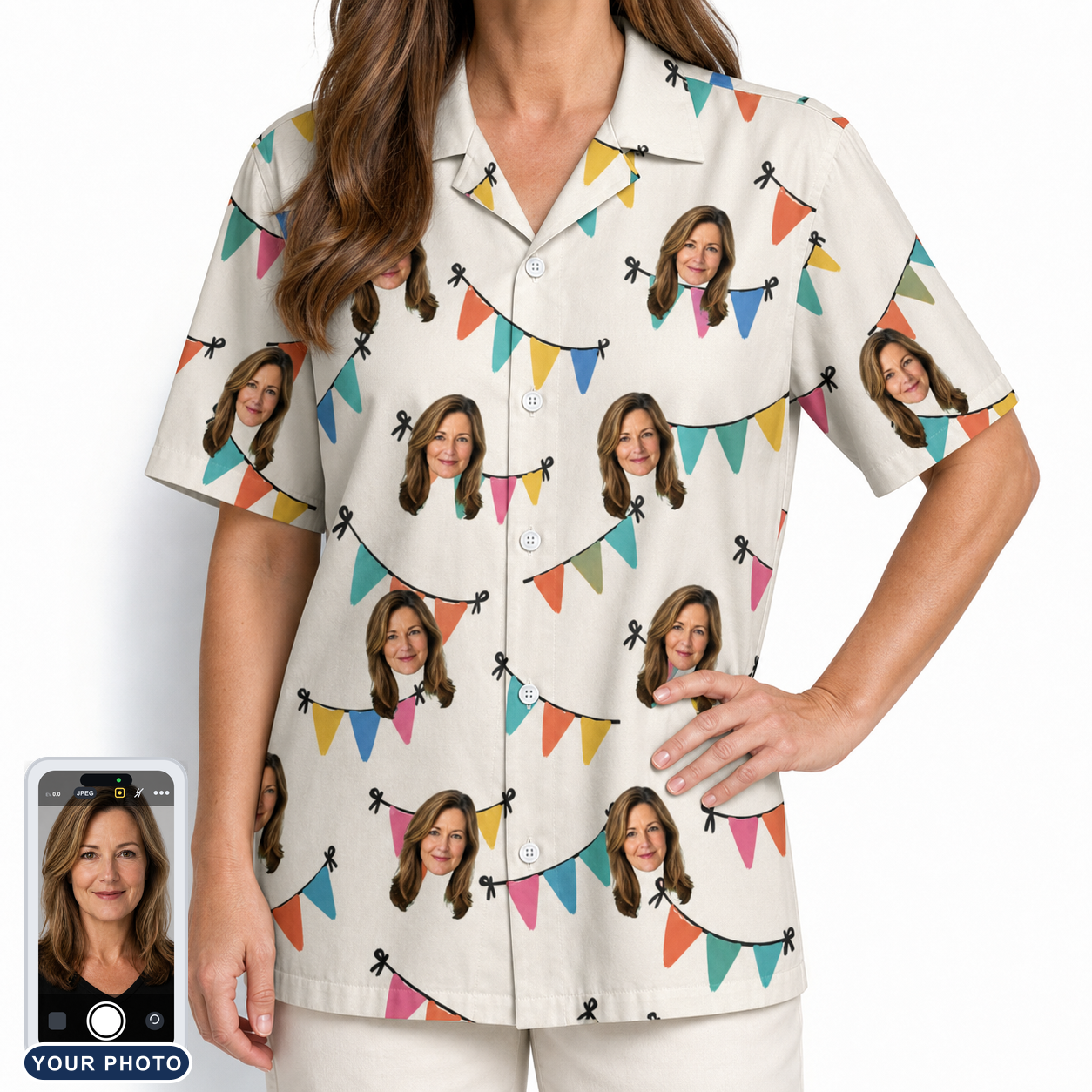 Women's Folksy Flutter Custom Face Hawaiian Shirt