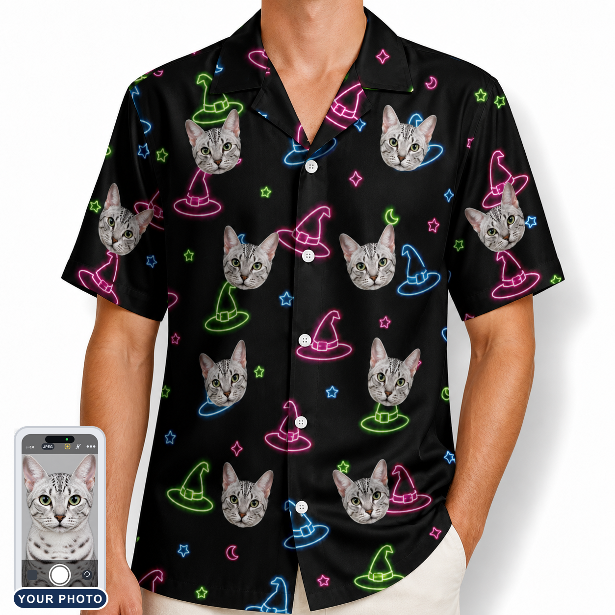 Men's Moonlit Millinery Custom Cat Face Hawaiian Shirt