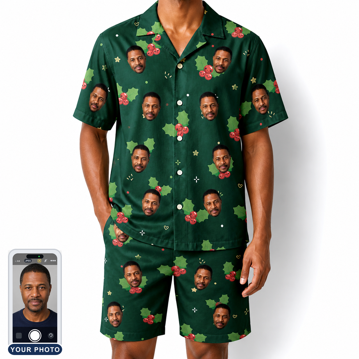 Men's Festive Foliage Custom Face Shirt & Shorts Set