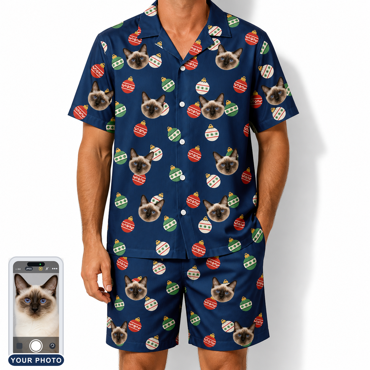 Men's December Dangles Custom Cat Face Shirt & Shorts Set