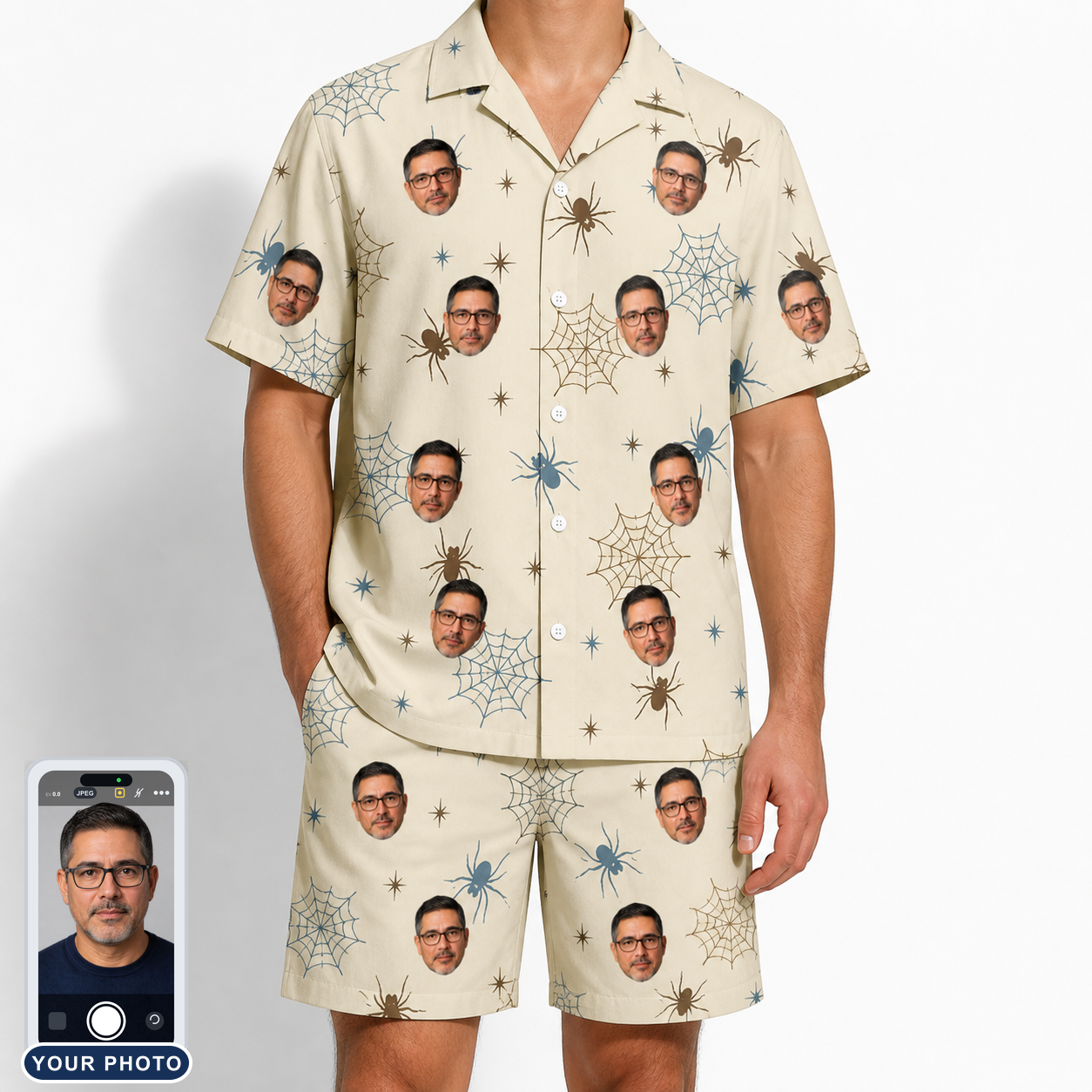 Men's Macabre Mesh Custom Face Shirt & Shorts Set