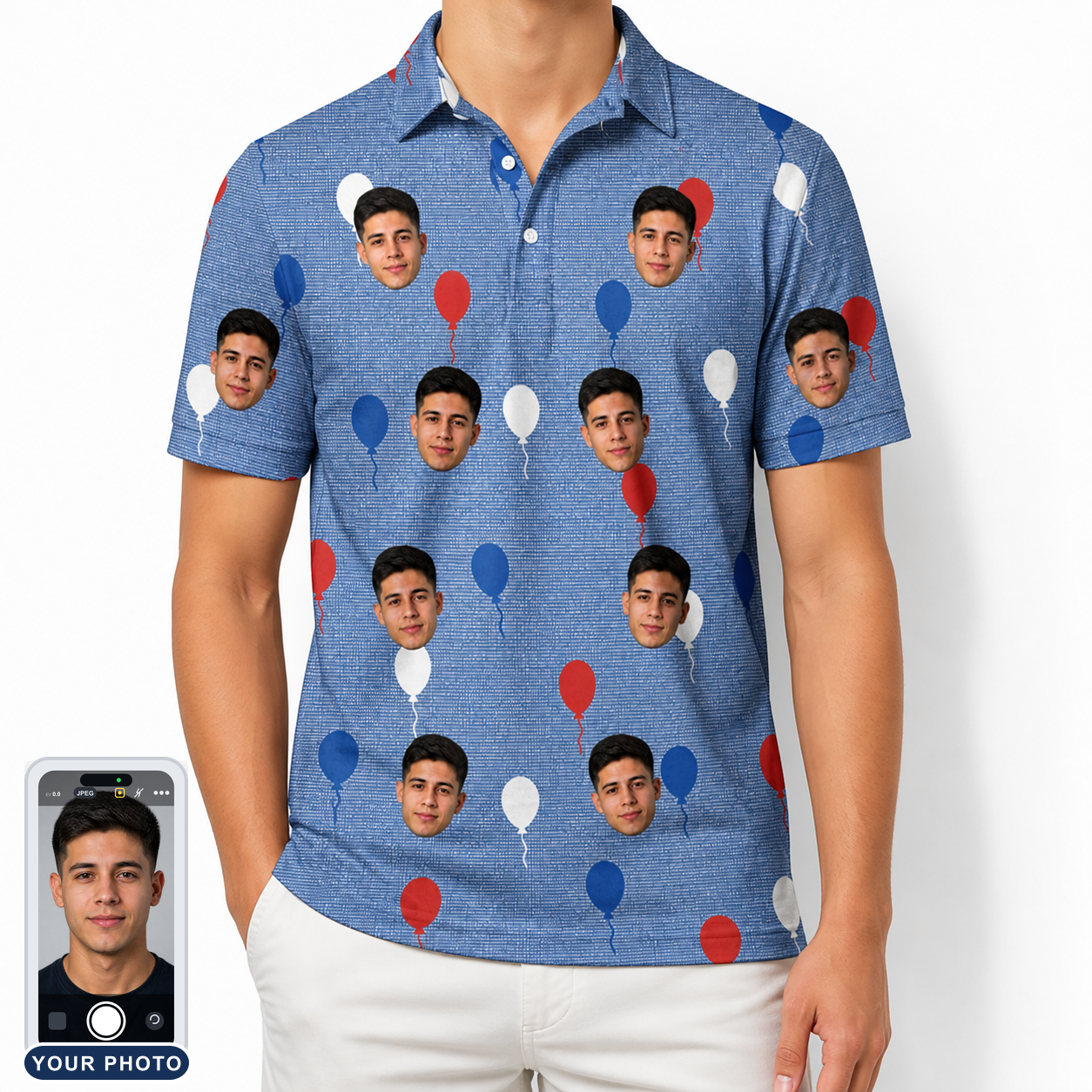 Men's Patriot Pop Custom Face Polo Shirt