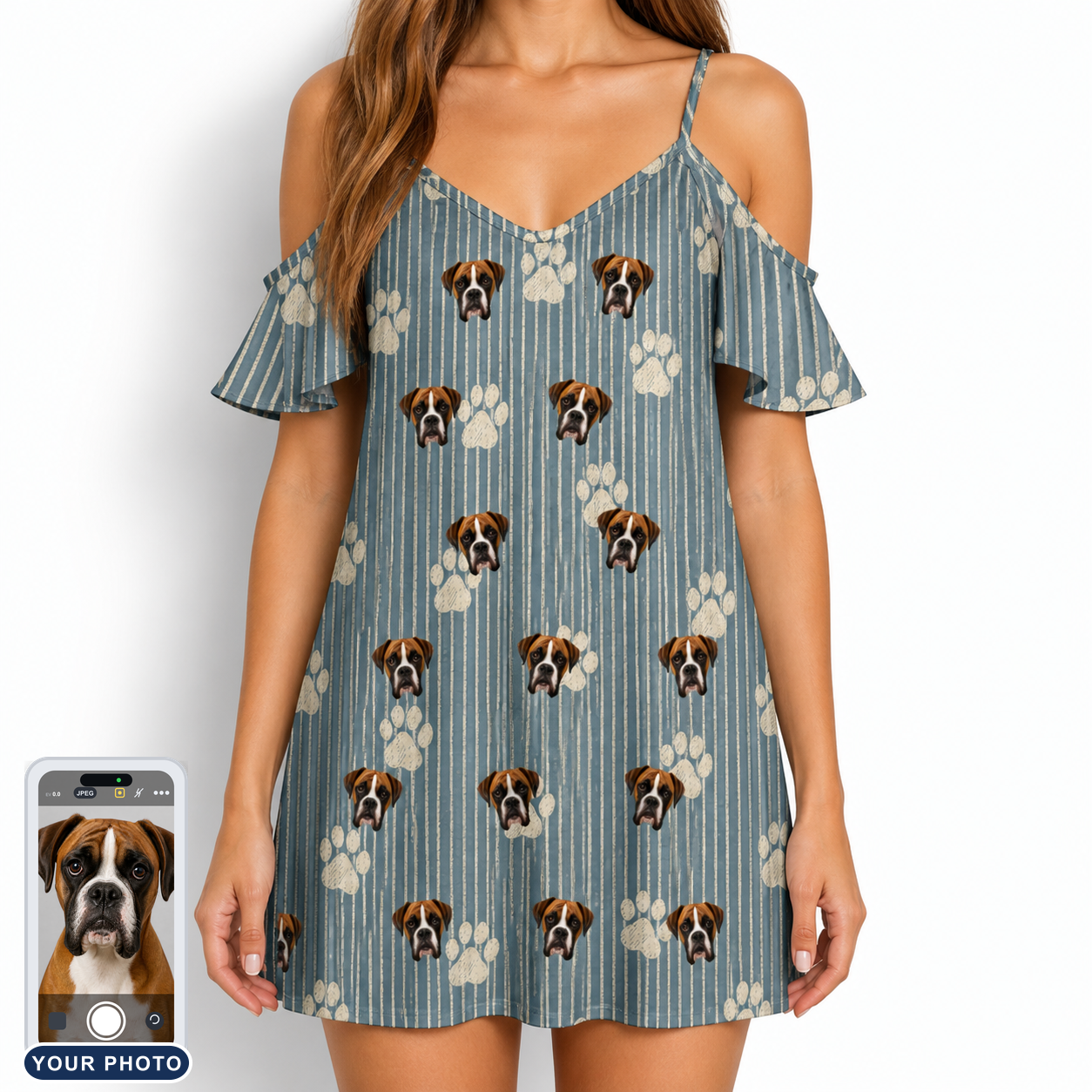 Women's Muzzle Marks Custom Dog Face Off-Shoulder Dress