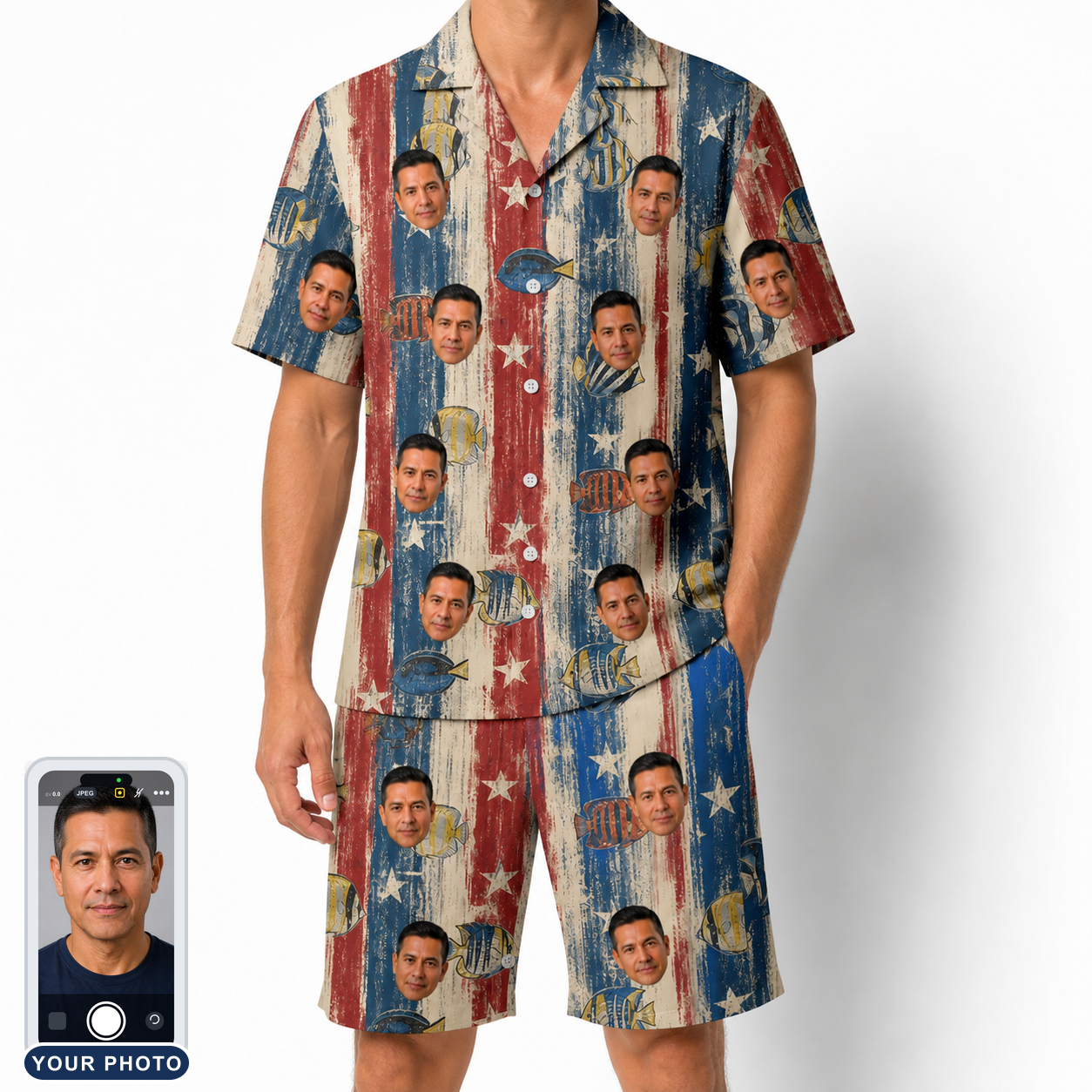 Men's Fishful Thinking Custom Face Shirt & Shorts Set