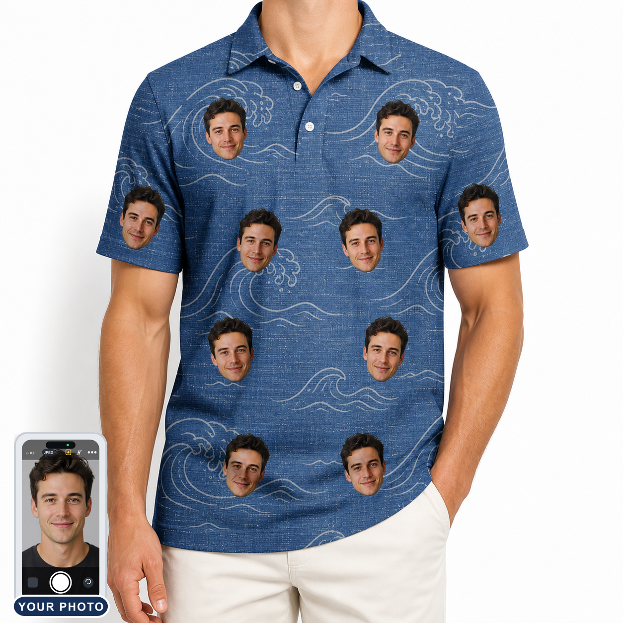 Men's Wave Wobble Custom Face Polo Shirt