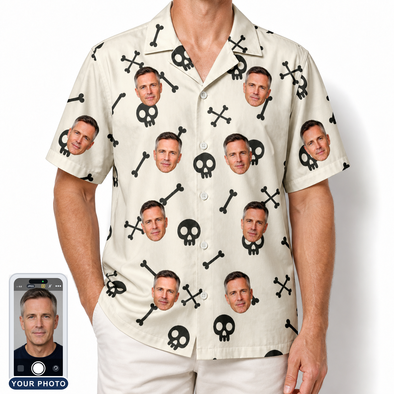 Men's Skeleton Shenanigans Custom Face Hawaiian Shirt