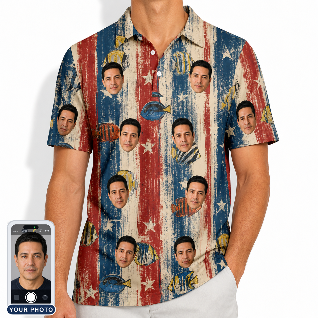 Men's Fishful Thinking Custom Face Polo Shirt