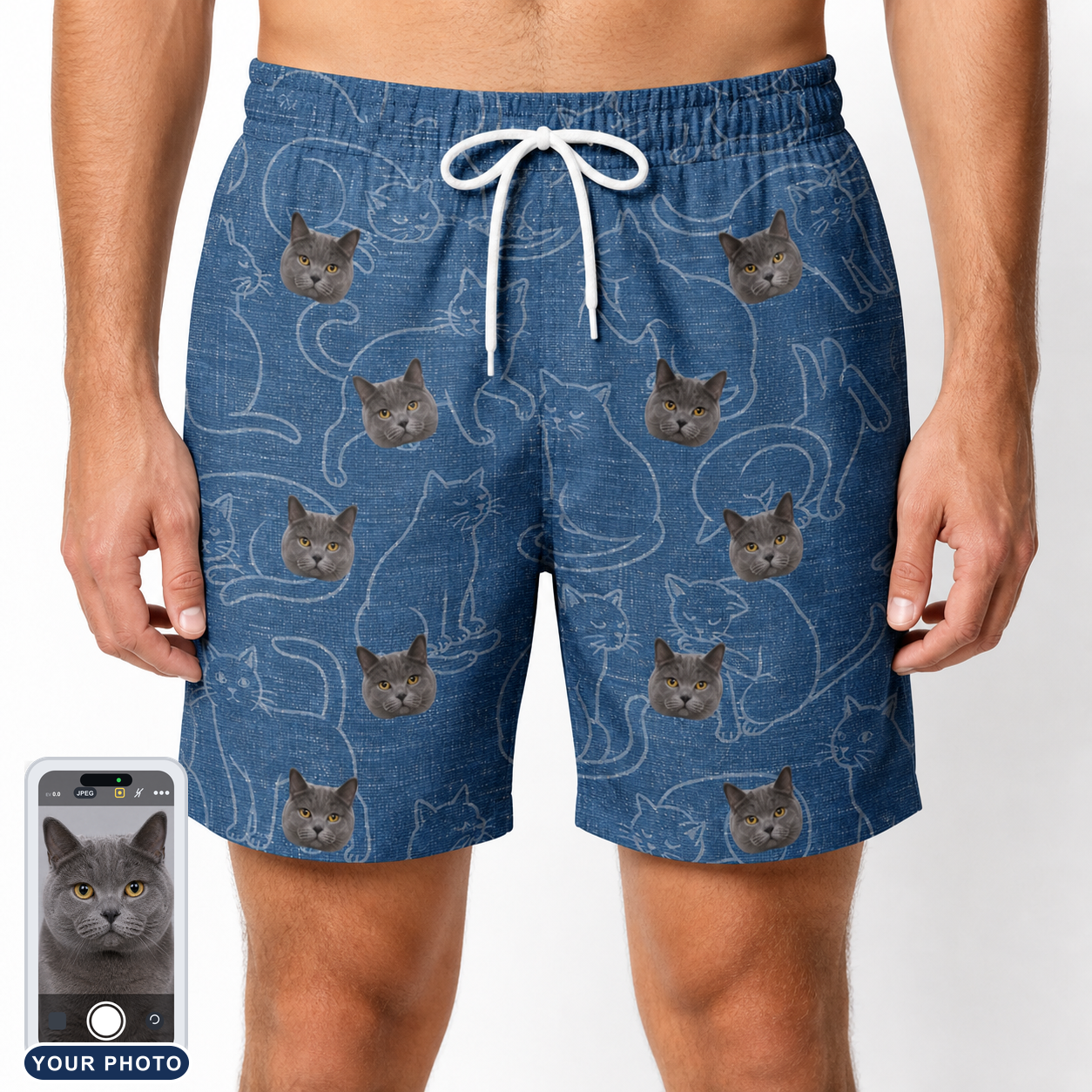 Men's Mittens Mingle Custom Cat Face Beach Shorts