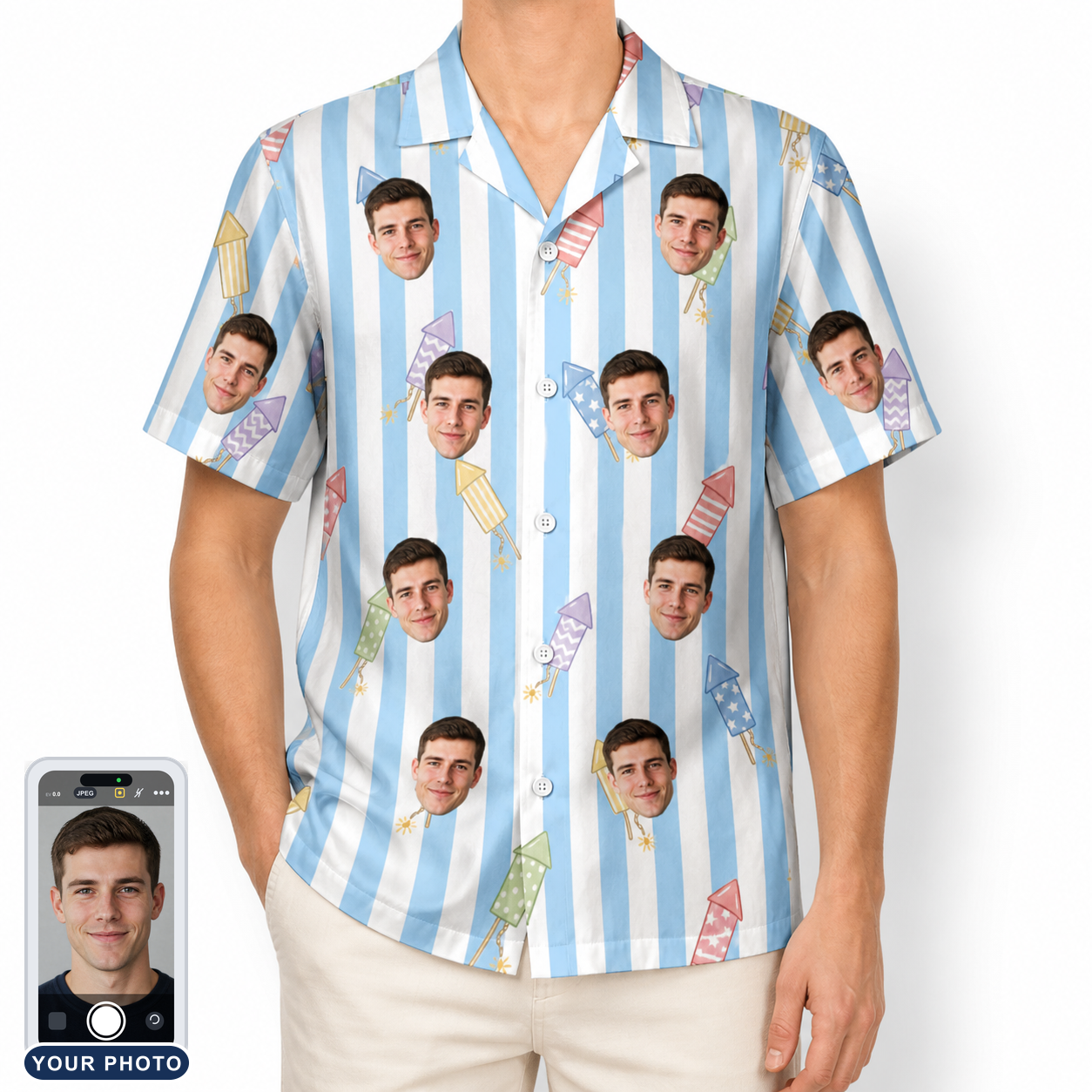 Men's Skyburst Salute Custom Face Hawaiian Shirt