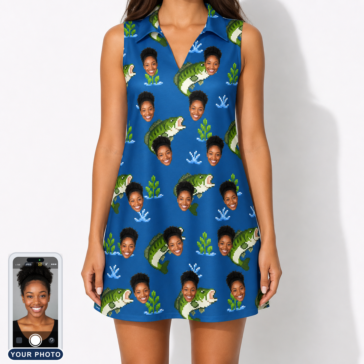 Women's Scale Mail Custom Face V-Neck Dress