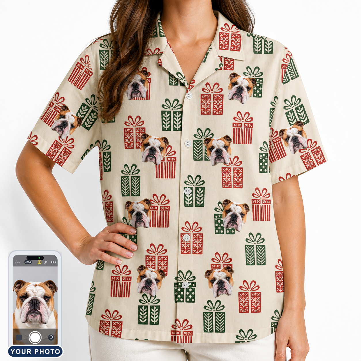 Women's Bowtiful Bundles Custom Dog Face Hawaiian Shirt
