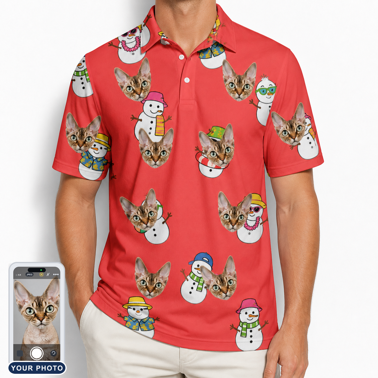 Men's Polar Pantomime Custom Cat Face Polo Shirt
