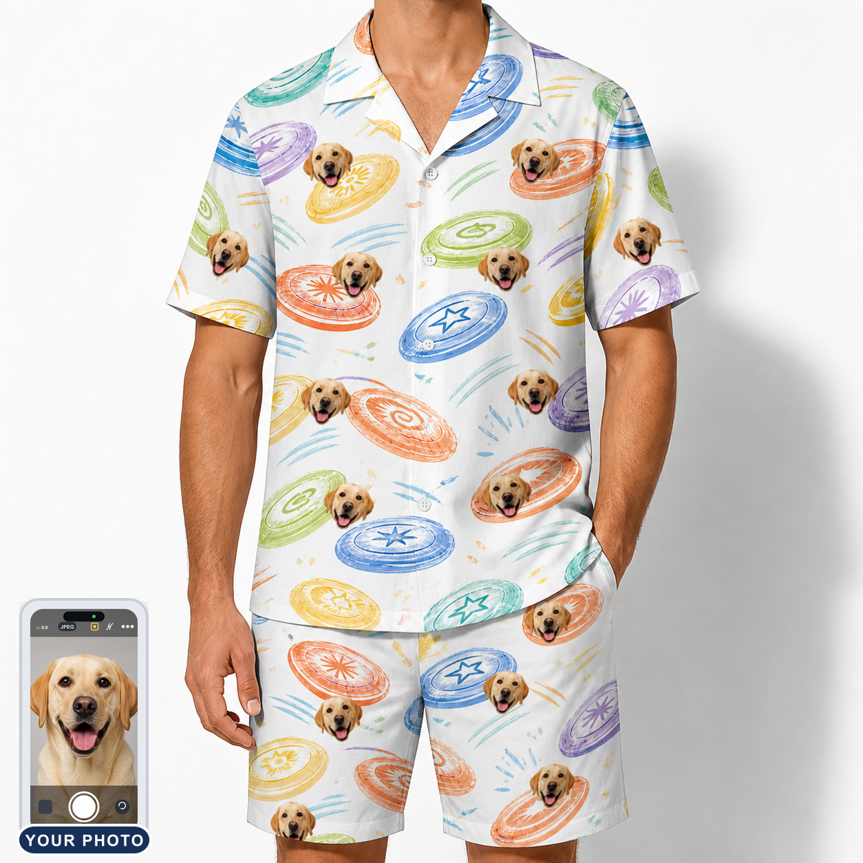Men's Disc Dogs Custom Dog Face Shirt & Shorts Set