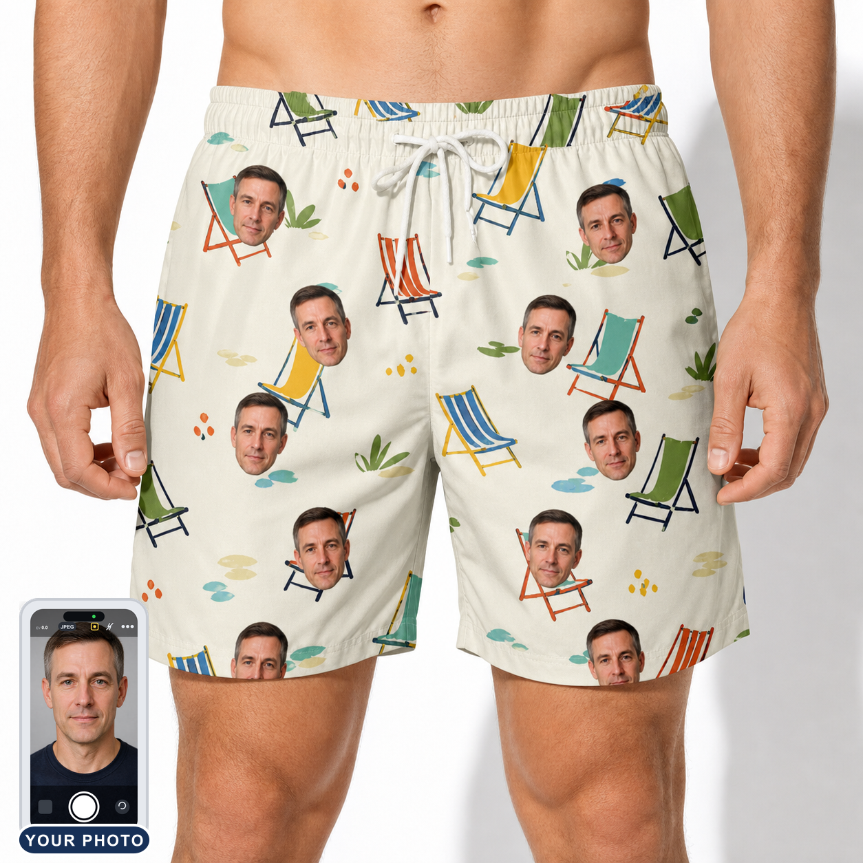 Men's Seaside Sitters Custom Face Beach Shorts