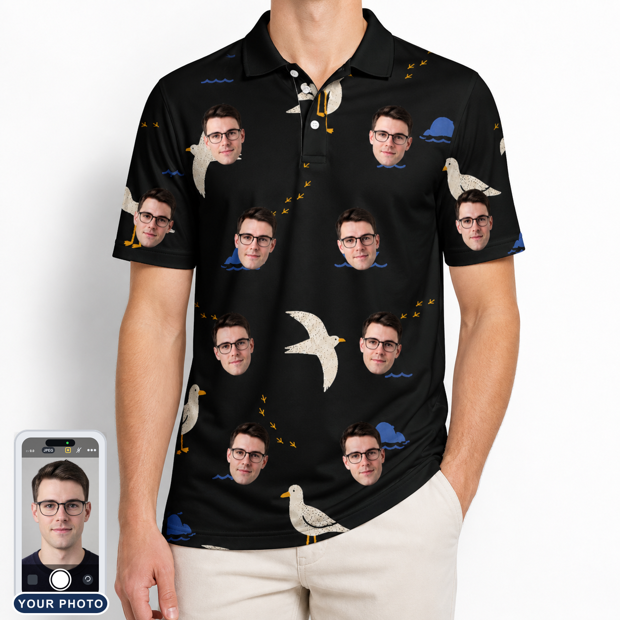 Men's Seagullcation Custom Face Polo Shirt