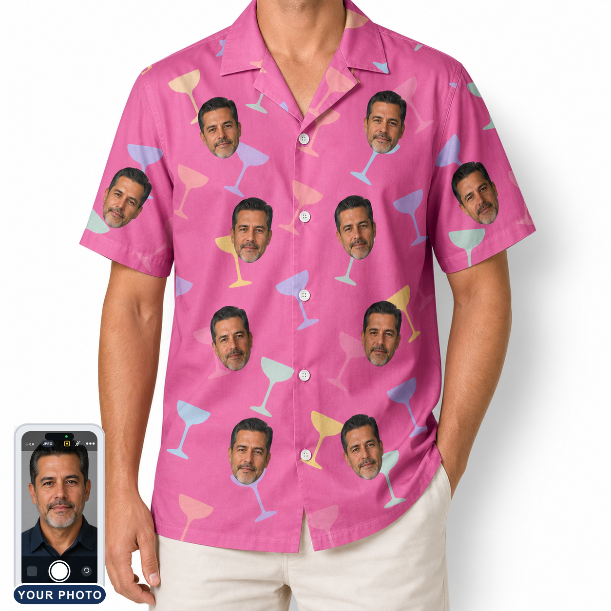 Men's Prosecco Pizzazz Custom Face Hawaiian Shirt