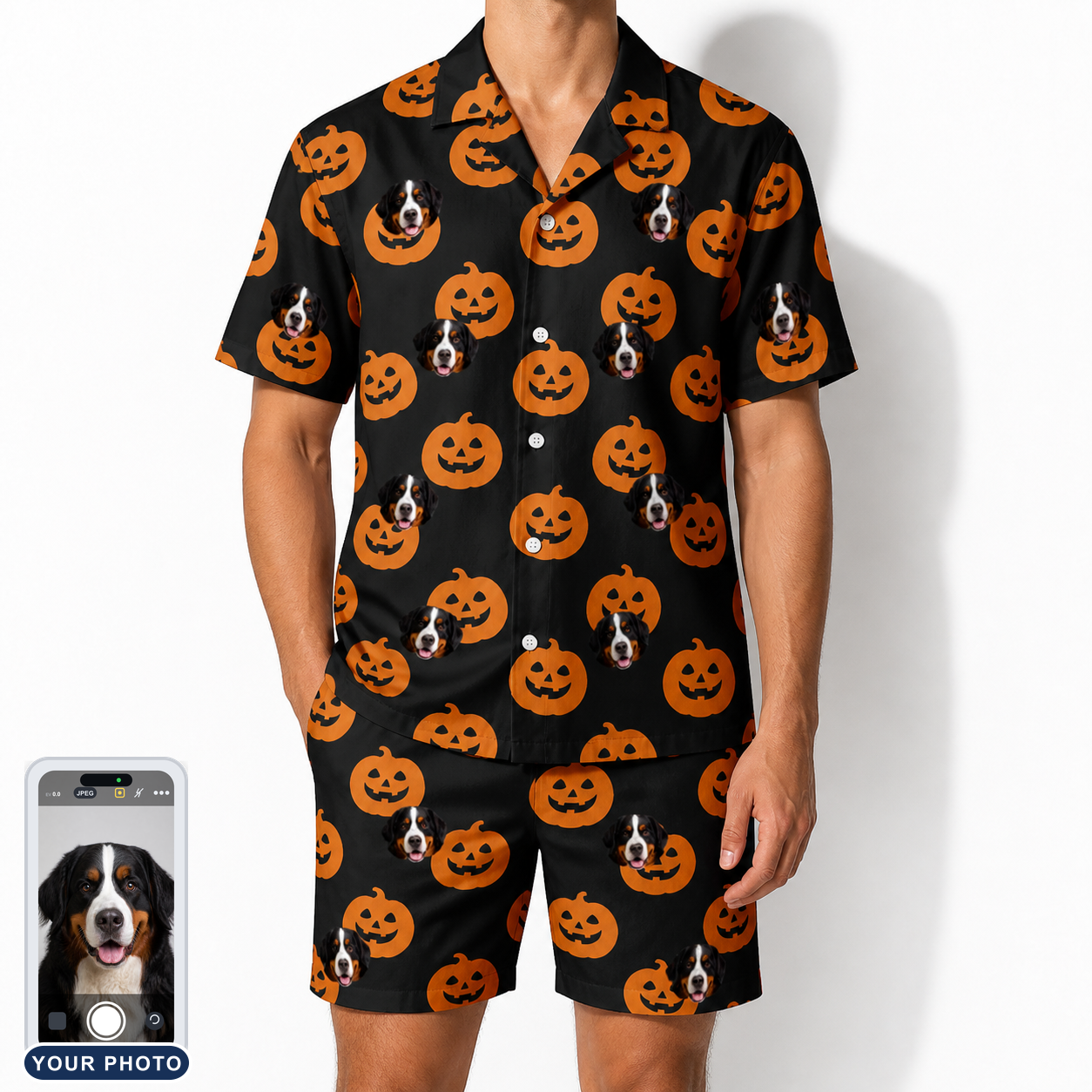 Men's Frightlight Fancies Custom Dog Face Shirt & Shorts Set