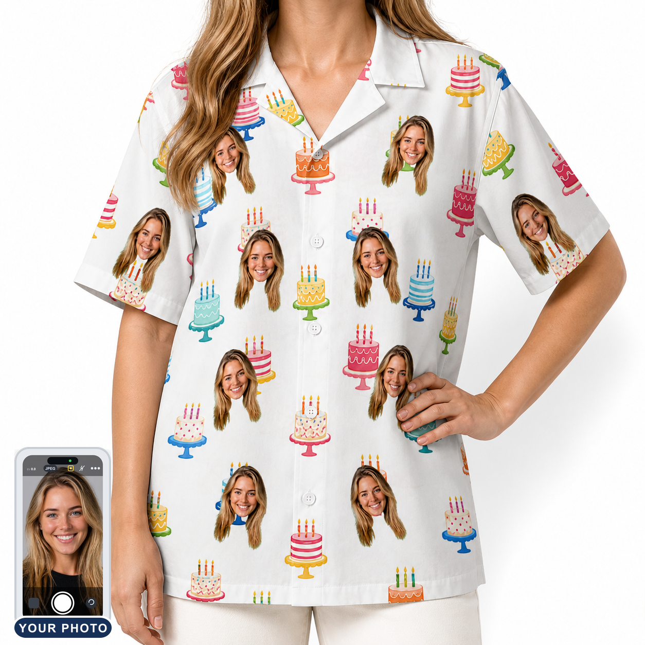 Women's Cake Craze Custom Face Hawaiian Shirt
