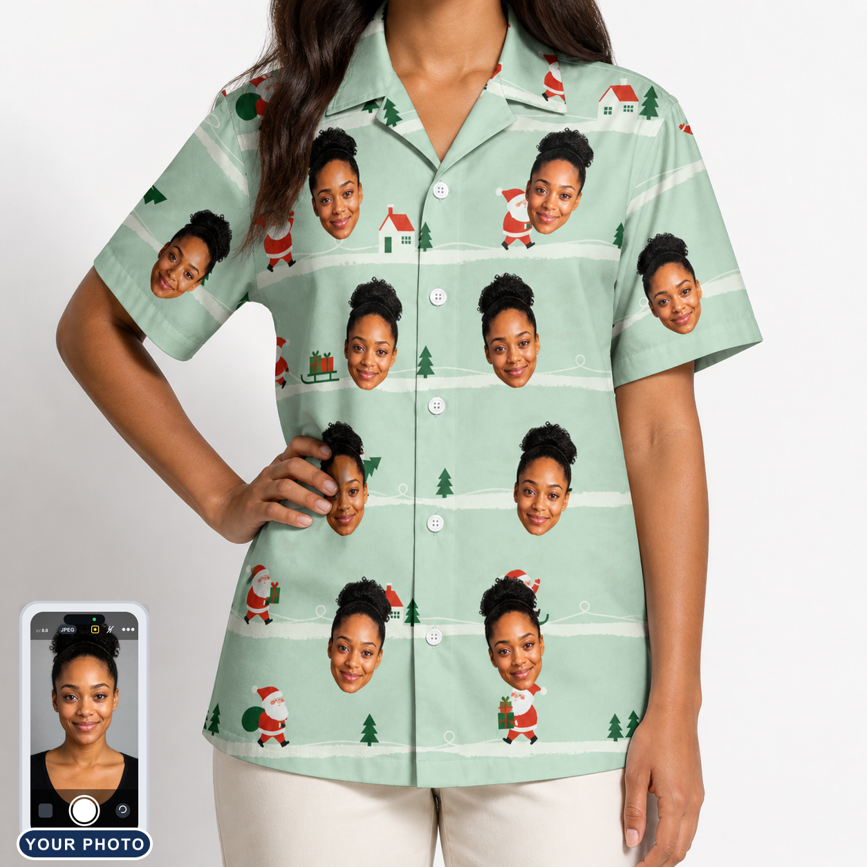 Women's Claus Carnival Custom Face Hawaiian Shirt