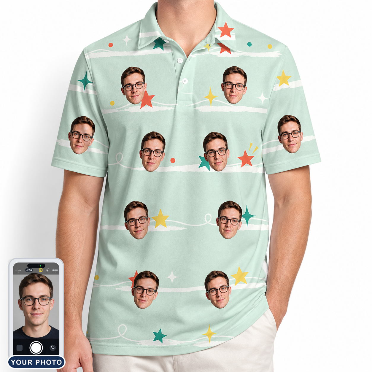 Men's Birthday Bling Custom Face Polo Shirt