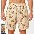 Men's Minty Mistletoe Custom Cat Face Beach Shorts