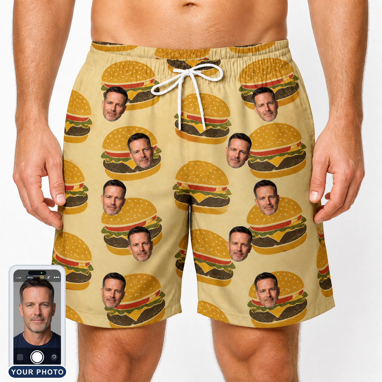 Men's Patty Potluck Custom Face Beach Shorts