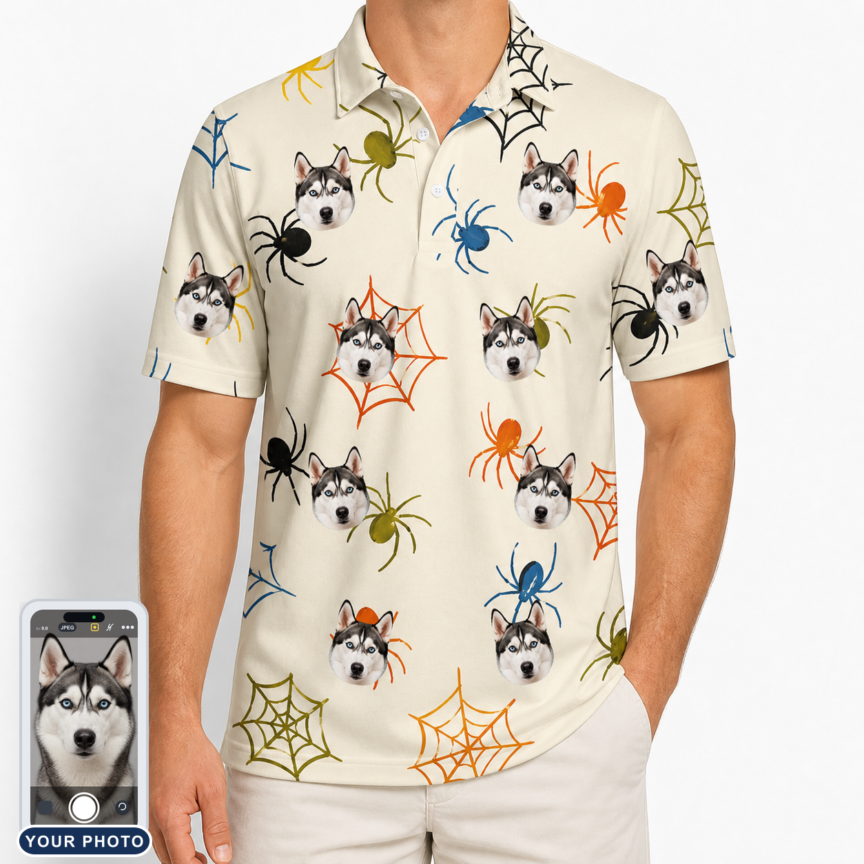 Men's Creepy Crawlers Custom Dog Face Polo Shirt