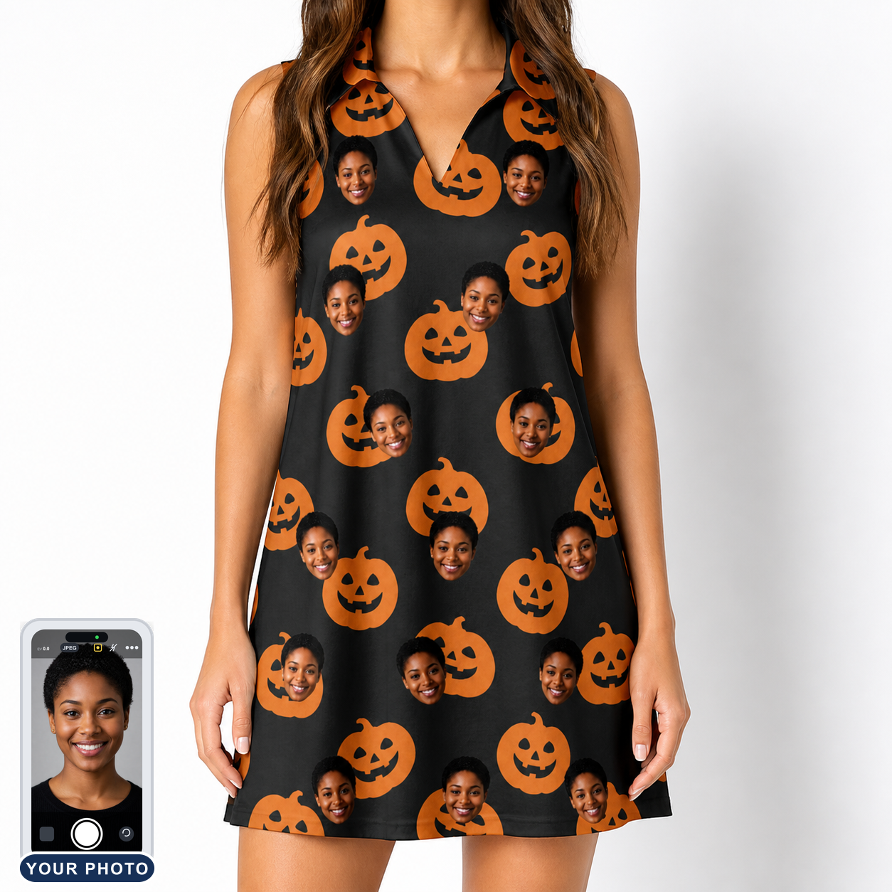 Women's Frightlight Fancies Custom Face V-Neck Dress