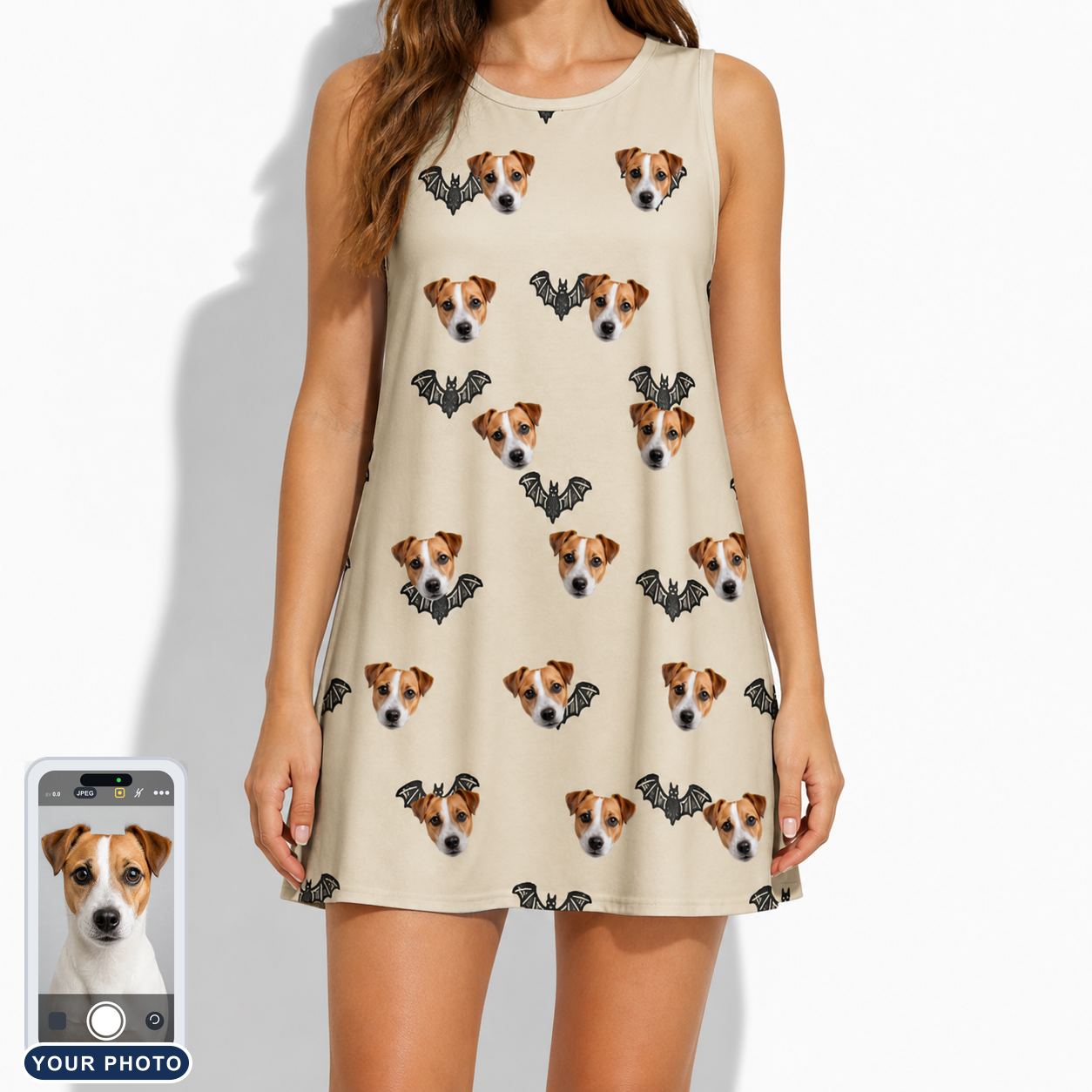 Women's Winged Whispers Custom Dog Face Tank Dress