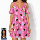 Women's Fuchsia Flock Custom Face Off-Shoulder Dress