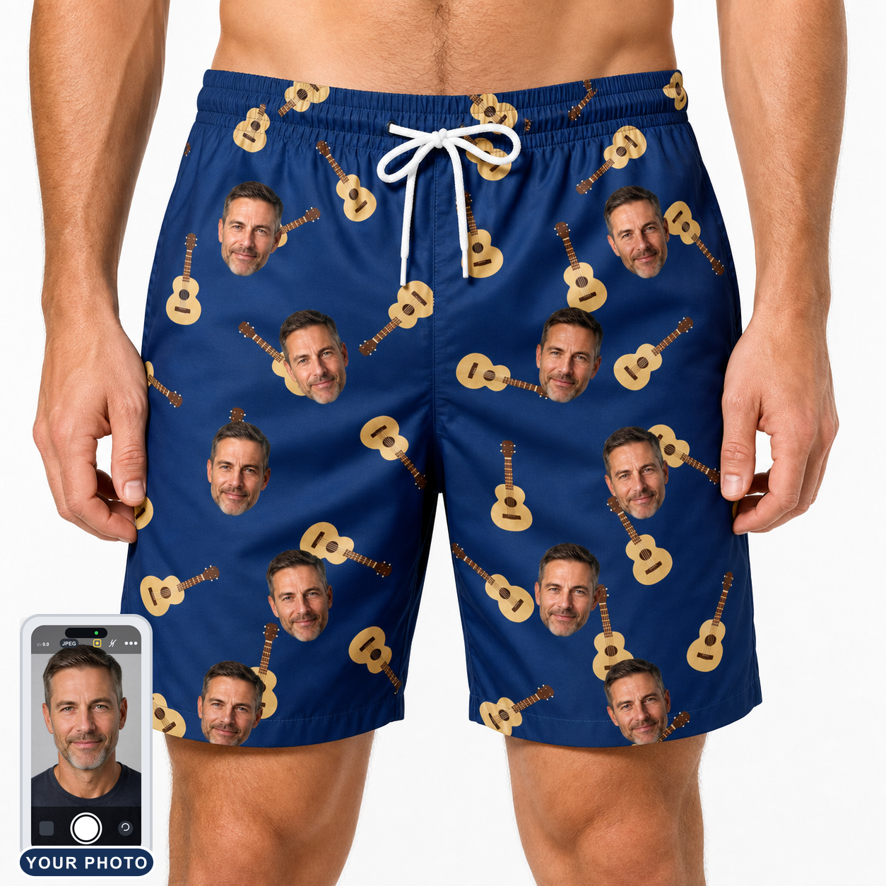 Funny Acoustic Guitars Custom Face Beach Shorts for Men