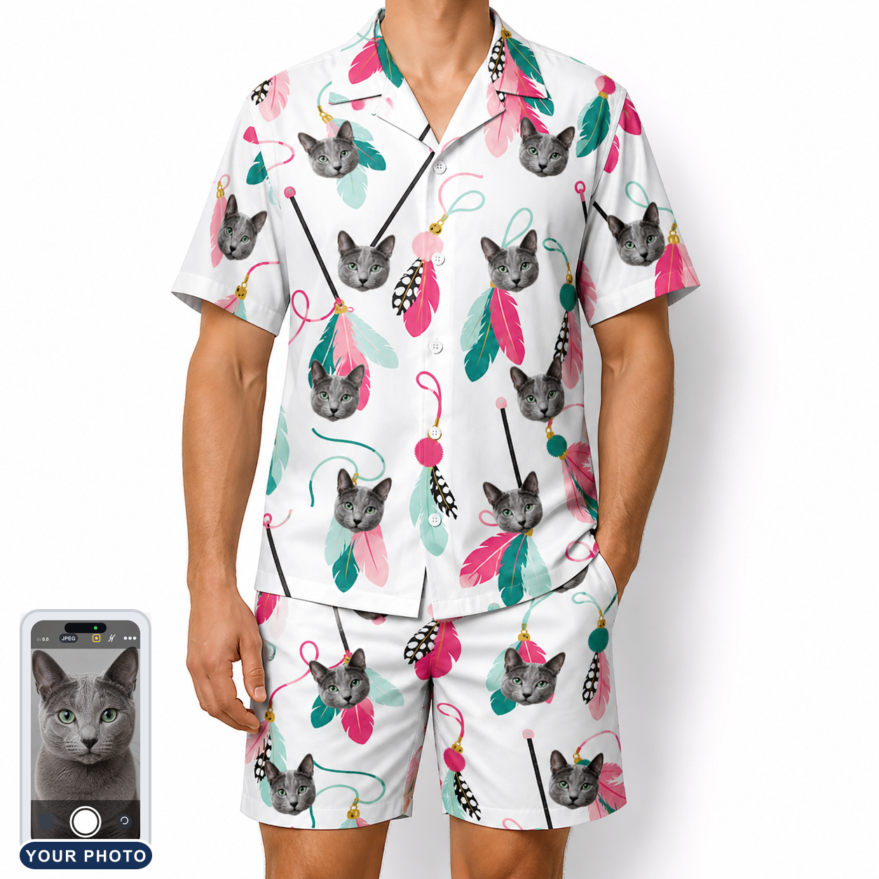Men's Teaser Tornado Custom Cat Face Shirt & Shorts Set