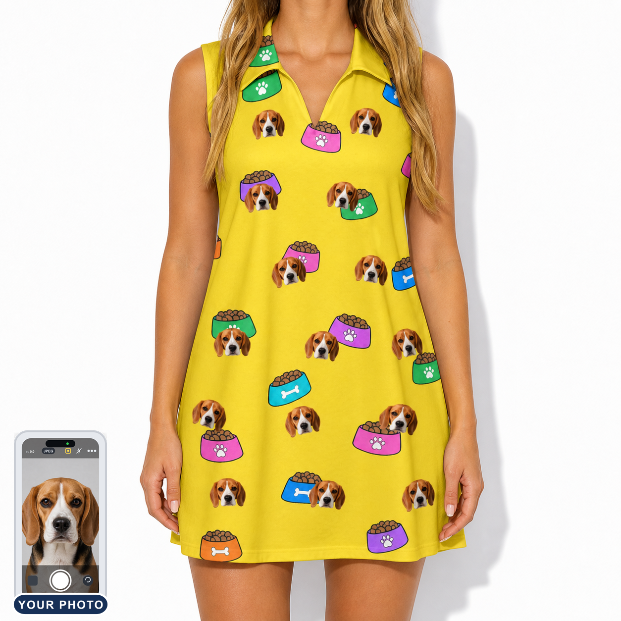 Women's Chow Hounds Custom Dog Face V-Neck Dress