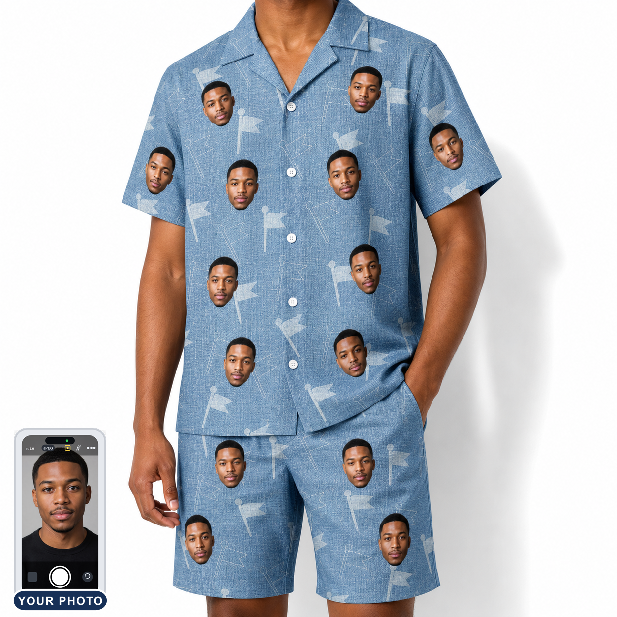 Men's Bunker Badges Custom Face Shirt & Shorts Set